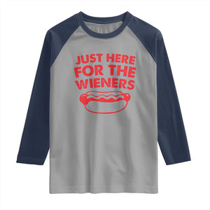 4th of July Just Here For The Wieners Raglan Shirt Funny Hot Dog Independence Day Patriotic Weenies TS10 Sport Gray Navy Print Your Wear