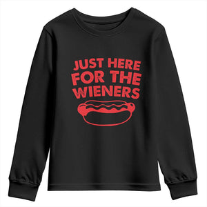 4th of July Just Here For The Wieners Youth Sweatshirt Funny Hot Dog Independence Day Patriotic Weenies TS10 Black Print Your Wear