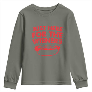 4th of July Just Here For The Wieners Youth Sweatshirt Funny Hot Dog Independence Day Patriotic Weenies TS10 Military Green Print Your Wear