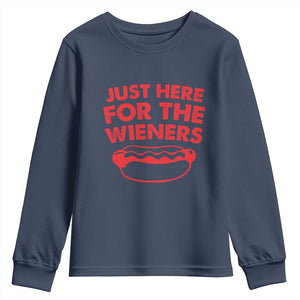 4th of July Just Here For The Wieners Youth Sweatshirt Funny Hot Dog Independence Day Patriotic Weenies TS10 Navy Print Your Wear