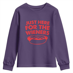 4th of July Just Here For The Wieners Youth Sweatshirt Funny Hot Dog Independence Day Patriotic Weenies TS10 Purple Print Your Wear