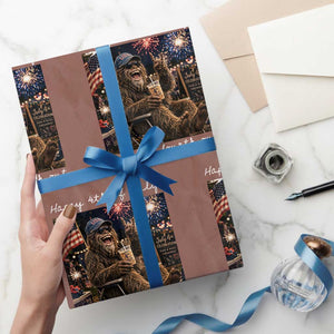 4th of July Bigfoot Wrapping Paper Roll Patriotic Sasquatch American Flag Party Festival TS14 Mocha Print Your Wear