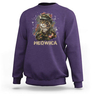 4th Of July Cat Lover Sweatshirt Meowica Patriotic US Army Cat TS09 Purple Print Your Wear