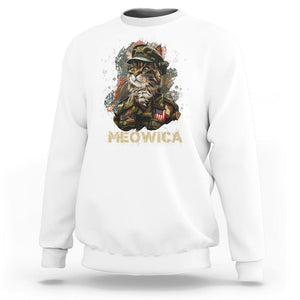4th Of July Cat Lover Sweatshirt Meowica Patriotic US Army Cat TS09 White Print Your Wear