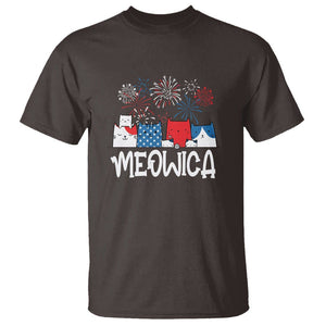 4th Of July Cat Lover T Shirt Meowica Patriotic American Flag Fireworks TS09 Dark Chocolate Print Your Wear