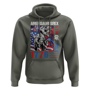 4th Of July Dinosaur Hoodie Amerisaurus Fireworks Patriotic Independence Day TS09 Military Green Print Your Wear