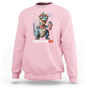 4th Of July Dinosaur Sweatshirt Amerisaurus Fireworks Patriotic Independence Day TS09 Light Pink Print Your Wear