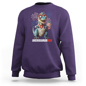 4th Of July Dinosaur Sweatshirt Amerisaurus Fireworks Patriotic Independence Day TS09 Purple Print Your Wear