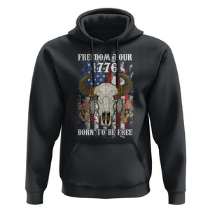 4th of July Freedom Tour Hoodie 1776 Born To Be Free Patriotic Buffalo Skull American Flag TS02 Black Print Your Wear