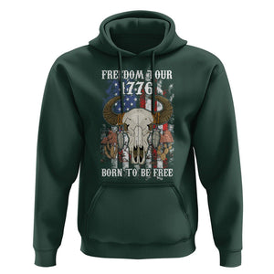 4th of July Freedom Tour Hoodie 1776 Born To Be Free Patriotic Buffalo Skull American Flag TS02 Dark Forest Green Print Your Wear