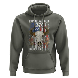 4th of July Freedom Tour Hoodie 1776 Born To Be Free Patriotic Buffalo Skull American Flag TS02 Military Green Print Your Wear