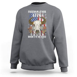 4th of July Freedom Tour Sweatshirt 1776 Born To Be Free Patriotic Buffalo Skull American Flag TS02 Charcoal Print Your Wear