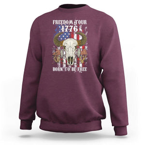 4th of July Freedom Tour Sweatshirt 1776 Born To Be Free Patriotic Buffalo Skull American Flag TS02 Maroon Print Your Wear