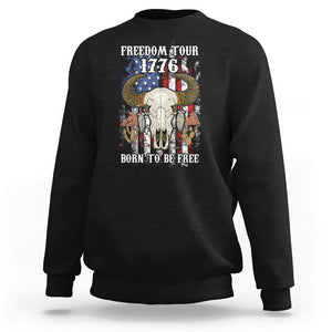 4th of July Freedom Tour Sweatshirt 1776 Born To Be Free Patriotic Buffalo Skull American Flag TS02 Black Print Your Wear
