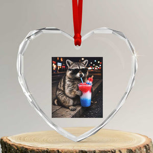 4th Of July Raccoon Drinking Slushie Heart Crystal Glass Ornament Patriotic 250 Anniversary USA Trash Panda Funny Meme