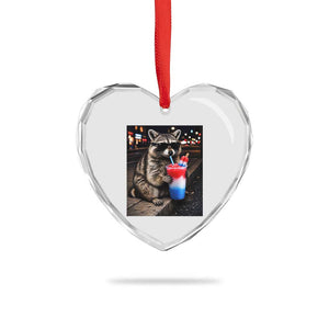 4th Of July Raccoon Drinking Slushie Heart Crystal Glass Ornament Patriotic 250 Anniversary USA Trash Panda Funny Meme