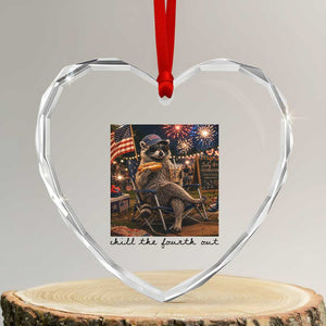 4th of July Raccoon Heart Crystal Glass Ornament Chill The Fourth Out TS14 Transparent Glass 3'' Heart Print Your Wear