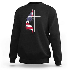 4th Of July Sweatshirt Christian Faith USA Flag Cross TS11 Black Print Your Wear
