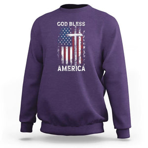 4th Of July Sweatshirt God Bless America Flag Christian TS09 Purple Print Your Wear