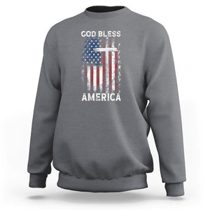 4th Of July Sweatshirt God Bless America Flag Christian TS09 Charcoal Print Your Wear
