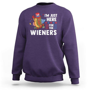 4th Of July Sweatshirt I'm Just Here For The Wieners Patriotic Hot Dog TS09 Purple Print Your Wear
