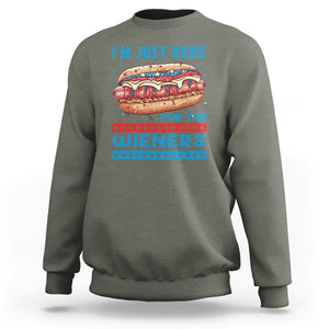 4th Of July Sweatshirt I'm Just Here For The Wieners Patriotic Hot Dog TS09 Military Green Print Your Wear