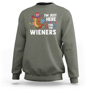 4th Of July Sweatshirt I'm Just Here For The Wieners Patriotic Hot Dog TS09 Military Green Print Your Wear