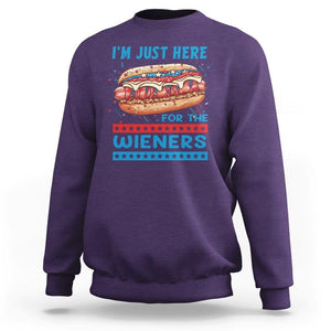 4th Of July Sweatshirt I'm Just Here For The Wieners Patriotic Hot Dog TS09 Purple Print Your Wear