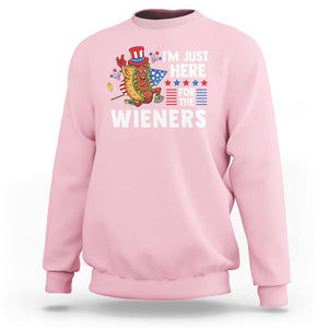 4th Of July Sweatshirt I'm Just Here For The Wieners Patriotic Hot Dog TS09 Light Pink Print Your Wear