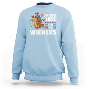 4th Of July Sweatshirt I'm Just Here For The Wieners Patriotic Hot Dog TS09 Light Blue Print Your Wear