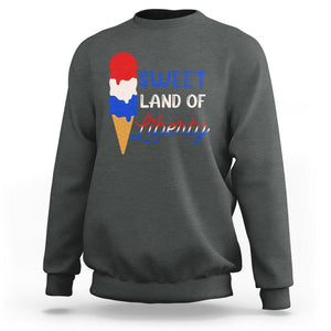 4th of July Sweatshirt Sweet Land of Liberty American Patriotic TS02 Dark Heather Print Your Wear