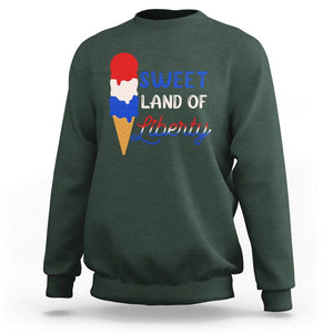 4th of July Sweatshirt Sweet Land of Liberty American Patriotic TS02 Dark Forest Green Print Your Wear