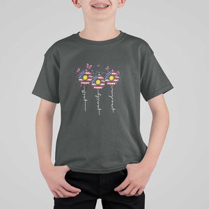 4th Of July T Shirt For Kid Faith Family Freedom USA Flag Daisy Flower TS11 Dark Heather Print Your Wear