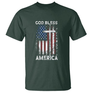 4th Of July T Shirt God Bless America Flag Christian TS09 Dark Forest Green Print Your Wear