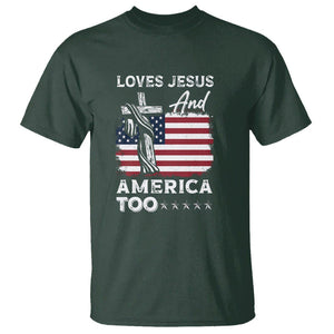 Patriotic Christian T Shirt Loves Jesus and America Too 4th Of July TS09 Dark Forest Green Print Your Wear
