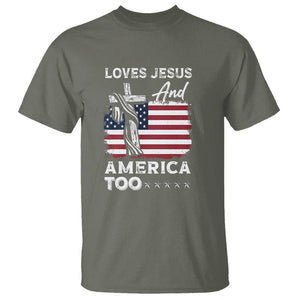 Patriotic Christian T Shirt Loves Jesus and America Too 4th Of July TS09 Military Green Print Your Wear