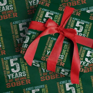 5 Years Of Being Sober Wrapping Paper Roll 5 Years Sobriety Anniversary Addiction Recovery TS11 Green Print Your Wear