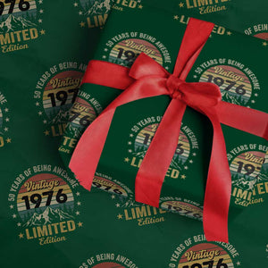 50th Birthday Wrapping Paper Roll Vintage 1976 Limited Edition Retro 50 Years Of Being Awesome Mountain