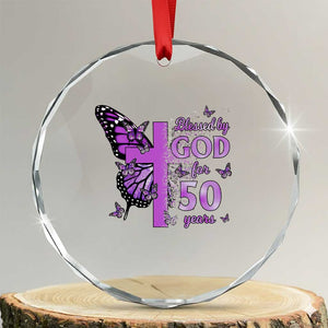 50th Birthday Gifts For Her Crystal Glass Ornament Blessed By God For 50 Years Christian Butterfly Cross TS10 Transparent Glass 3'' Circle Print Your Wear
