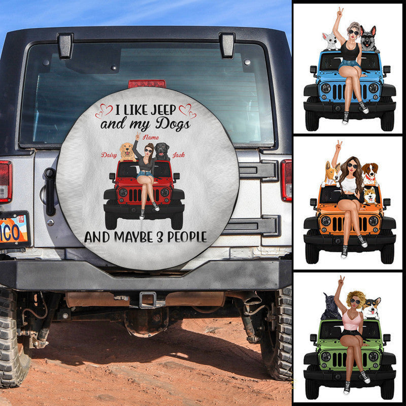 Custom Jeep Tire Cover With Camera Hole, I Like Jeep And My Dogs And Maybe 3 People Spare Tire Cover CTM Custom - Printyourwear
