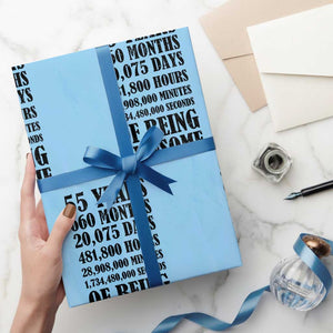 55th Milestone Birthday Wrapping Paper Roll 55 Years Of Being Awesome Graphic TS12 Light Blue Print Your Wear