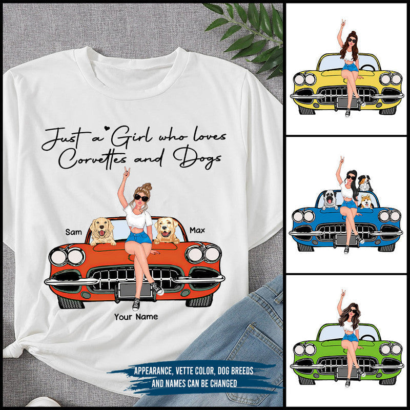 Custom Jeep Tee Shirts Just A Girl Who Loves Corvettes and Dogs CTM Custom - Printyourwear