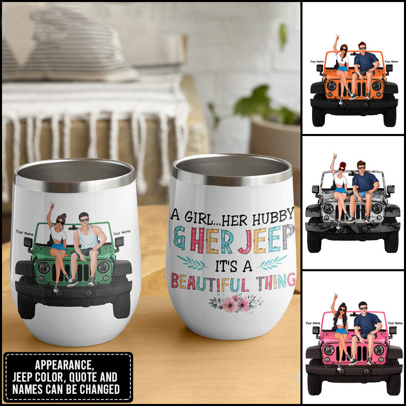 Personalized Jeep Wine Tumbler Let The Adventure Begin Jeep Couple (No Straw Included) CTM 12 OZ Custom - Printyourwear