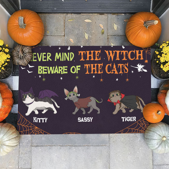 Personalized Halloween Doormat Never Mind The Witch, Beware Of The Cats CTM Custom - Printyourwear