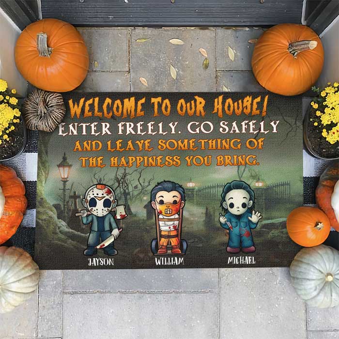 Personalized Halloween Doormat Leave Something Of The Happiness You Bring CTM Custom - Printyourwear