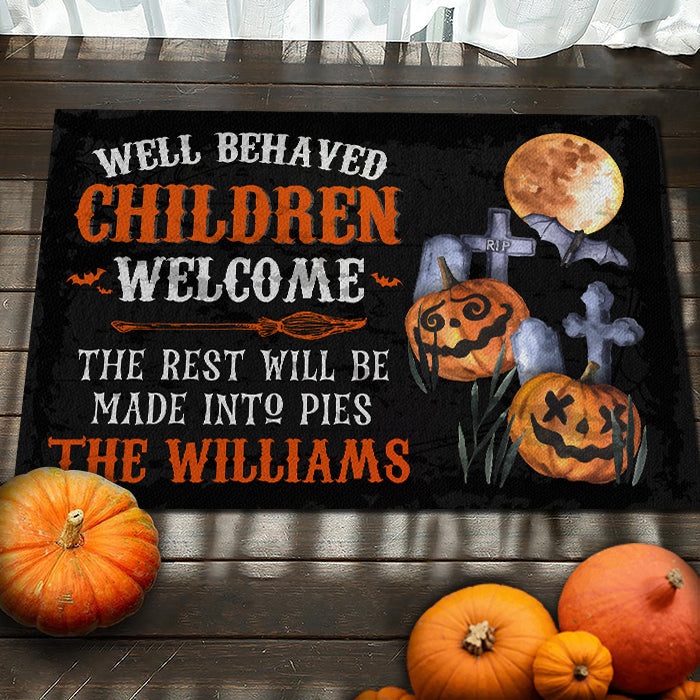Personalized Halloween Doormat Well Behaved Children Welcome CTM Custom - Printyourwear