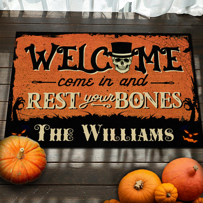 Personalized Halloween Doormat Come In and Rest Your Bones CTM Custom - Printyourwear