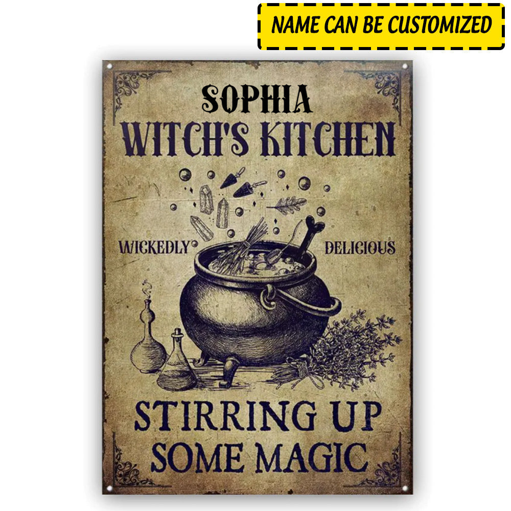 Halloween Personalized Metal Signs Witch Kitchen Stirring Up Some Magic CTM One Size 24x18 inch (60.96x45.72 cm) Custom - Printyourwear