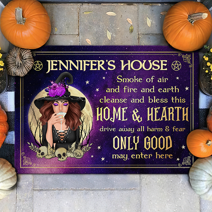 Personalized Halloween Doormat Smoke Of Air and Fire and Earth, Cleanse and Bless This Home and Hearth CTM Custom - Printyourwear