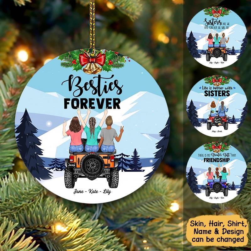 Personalized Jeep Christmas Ornaments Besties Forever, Funny Besties CTM Ornament Custom - Printyourwear